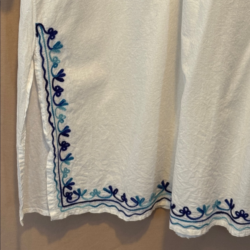 White Tunic with Blue Embroidery - Picture 3 of 6